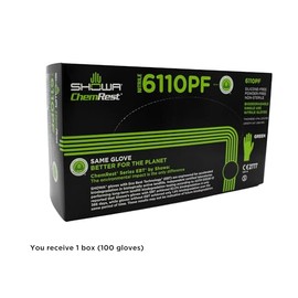 SHOWA 6110PF - Guantes de seguridad sostenibles EBT sin látex, sin polvo, nitrilo desechables de un solo uso, 4 mil, 9.5 pulgadas de longitud, mediano (1 caja/100 guantes)