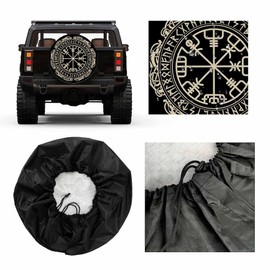 MIYASANG Viking Design Tire Covers for Trailers Magical Runic Compass Vegvisir Circle of Norse Runes and Dragons RV Spare Tire Cover Weatherproof Universal Wheel Protectors Fit Camper Travel (17 inch)