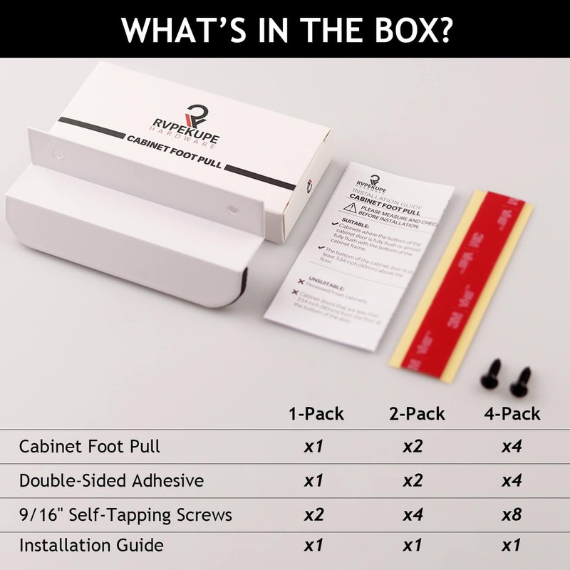 RVPEKUPE 2-Pack Under Cabinet Foot Pull with Adhesive and Screws,