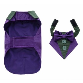 DOTEYAYP Puppy Velvet Tuxedo with Detachable Bowtie Prom Wedding Formal Wear Prince Costume for Small Dog (Small, Purple)