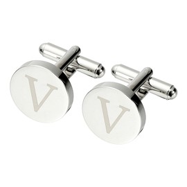 PATIKIL Initial Cufflinks, Classic Alphabet Letter V Copper Round Men Cuff Links 26 Letters A-Z for Men Father Husband Weddings Gift Business Birthday, Silver