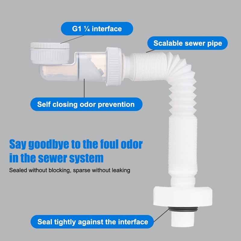 DASIAUTOEM 1 1/4 Inch Siphon, Space-Saving Siphon, Adjustable Sink Siphon,