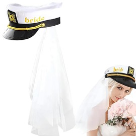 Hen Party Accessories Captain Hat Bride to Be Hats with White Hen Veil Funny Nautical Yacht Bachelorette Cosplay Hair Decor, Bachelorette Party Favors Bridal Shower Gifts for Woman and Girl