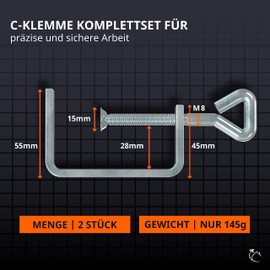 WOOWOOD C Clamp Pack of 2. Extremely Robust, Clamp, Screw Clamp, Carrier Clamp, Clamp Screw, Clamp I Metal Clamp, C Clamp, Screw Clamps Small, Table Clamp, Screw Clamp Small