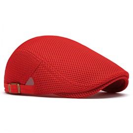 Towintec Breathable Mesh Newsboy Hats for Men-Summer Beret Ivy Caps for Golf Hiking Running Outdoor Activities Casual Style Red