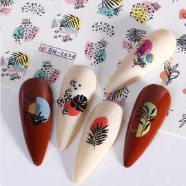 Fall Nail Stickers for Nail Art 3D Leaf Flower Nail Stickers Autumn Nail Art Stickers Colorful Nail Decals Self-Adhesive Nail Decal with Floral Designs DIY Nail Art Decoration for Women Girls Supplies