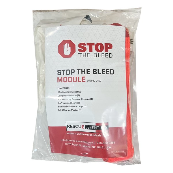 Stop The Bleed Module in a Poly Sealed Bag with Tear Notches - Public Access for Bleeding Control with a NAR GEN 4 CAT Tourniquet, Sized to Fit in an AED Cabinet from The Rescue Essentials