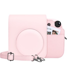 MUZIRI KINOKOO Tasche für Instax Mini 12 Sofortbildkamera, PU Leder Schutzhülle für Instax Mini 12 mit Fototasche - Verstellbarer Schultergurt - Rosa