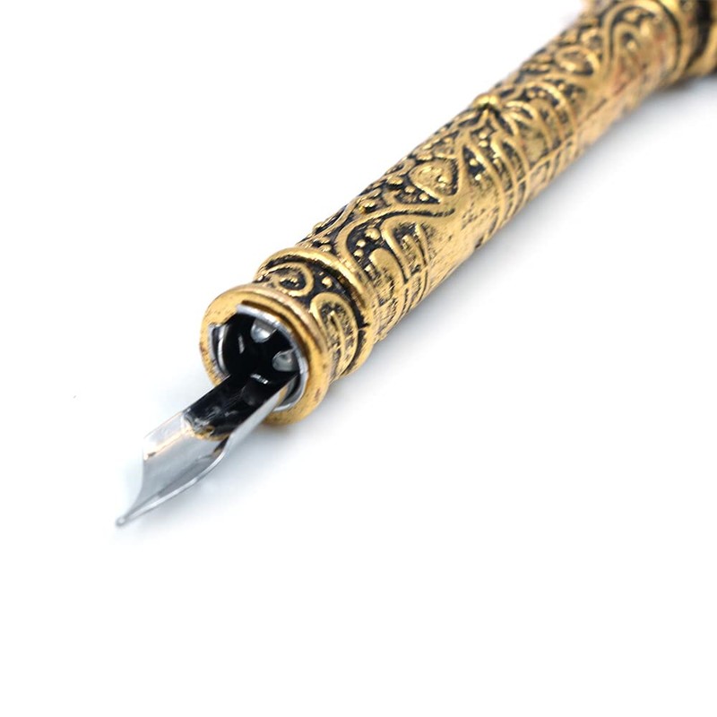 ANCLLO Quill Handcraft Feather Dip Pen Stem Metal Nib Pen