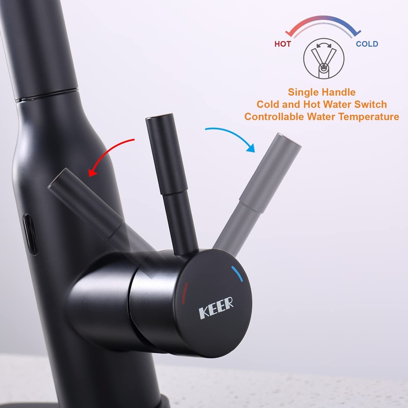 Black Touchless Kitchen Faucet ， KEER Smart Motion Sensor Hands