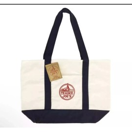 Trader Joe's NEW A Trader Joes Large Reusable 22X14Canvas Eco Tote Bag Heavy Duty Blue White