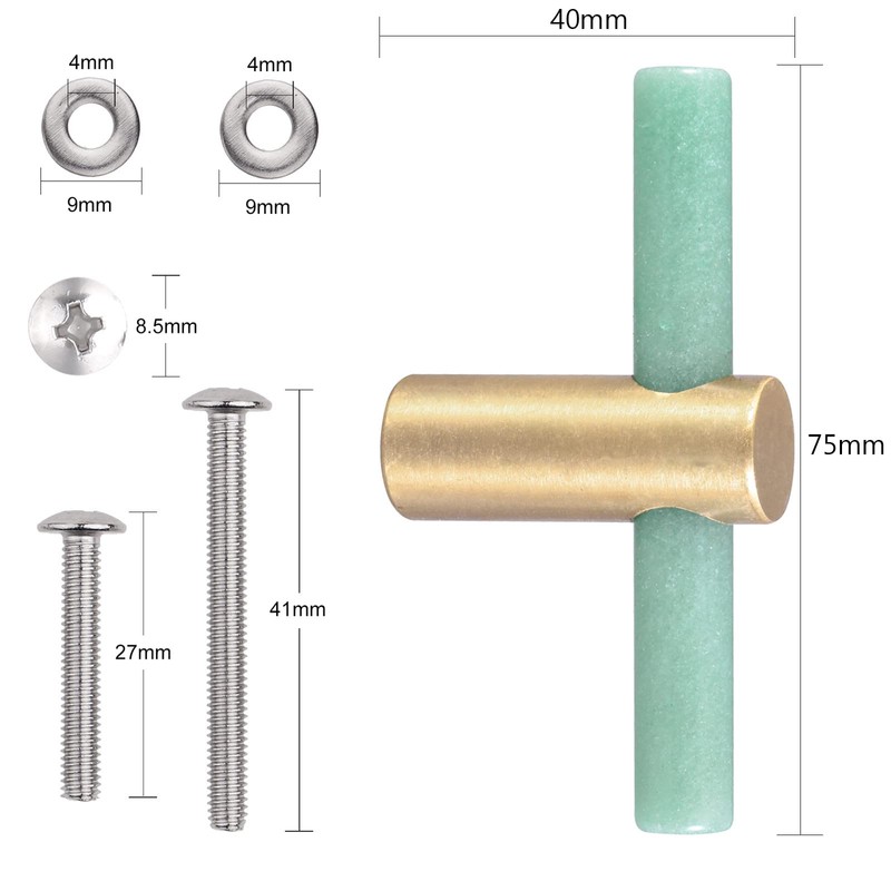 mookaitedecor Set of 4 Green Aventurine Crystal Wand Drawer Knobs