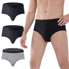 AIRCUTE Men Urinary Incontinence Underwear Washable Super Absorbency Briefs for Bladder Leak 160 ML 3 Pack (Black-Black-Gray, 4X-Large)