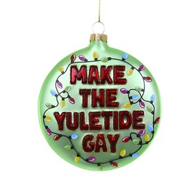 Cody Foster & Co 'Make The Yuletide Gay' Multicolor Glass Ornament, 3.5-Inch Diameter, Christmas Decor