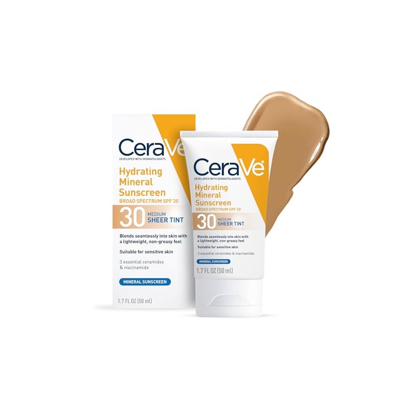 CeraVe Tinted Sunscreen with SPF 30 | Hydrating Mineral Sunscreen