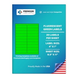 Premium Label Supply Bright Neon Color Fluorescent Sticker Labels - 4" x 1" Address Labels - (Fluorescent Green, 500 Labels)