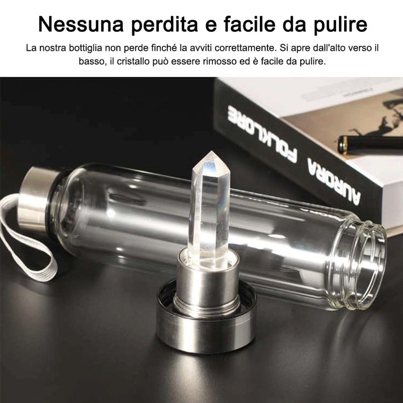 HINATAA Crystal Water Bottle, Removable Healing Natural Quartz Water Bottle,