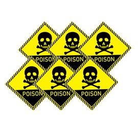 12 Pack Poison Skull and Crossbones Labels Yellow Danger Poison Sign Stickers - 4 Inch Caution Danger Safety Warning Sign Vinyl Label Decals
