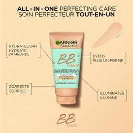 Garnier BB Cream Classic with Hyaluronic Acid + Aloe Vera, 5-in-1 Skin Perfector, SkinActive, Light/Medium - 50ml