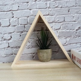 Hollowed Triangle Shelf Handmade Pinewood Wall Storage Rack for Home Decor for Displaying Photos Plants and Collectibles Rustic Wall Hanging Organizer