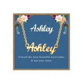 Ldurian Custom Name Necklace, Ashley Name Plate Pendant Necklace Pre Gifts, Charm Necklaces Jewelry for Birthday Anniversary