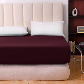 Prime Linens Extra Deep 30Cm Plain Fitted Sheet, Elastic Pocket Breathable Soft Polyester Cotton Bed sheet Machine Washable Fade Resistant (Burgundy, Double)