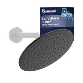 HammerHead Showers® Solid Metal 8 Inch Rainfall Shower Head – MATTE BLACK - Shower Head Rainfall - 1.75 GPM High Flow Shower Head Optimized for Pressure – Large Round Rain Shower Heads