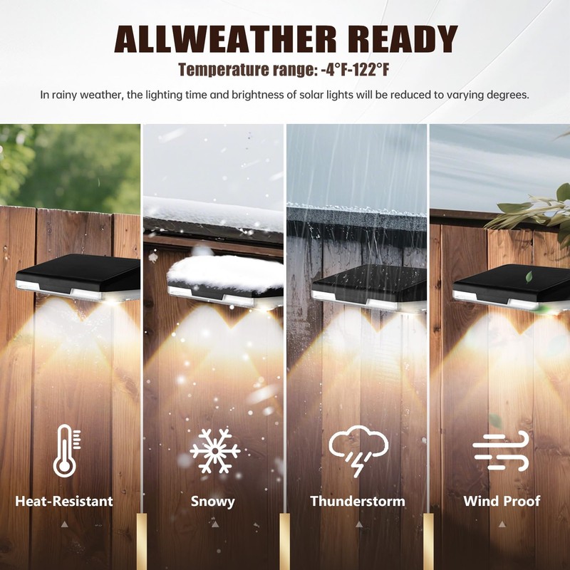 Hobychild Solar Fence Lights Outdoor，8 Pack IP65 Waterproof Fence Lights