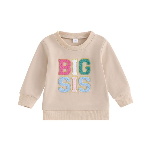 LIOMENGZI Big Sister Outfit Toddler Big Sister Little Sister Matching Clothes Graphic T-Shirt Tee Blouse Sweatshirt Top (Apricot BIG SIS, 3-4 Years)