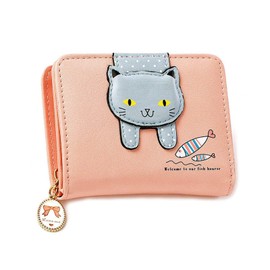 Spldsun Women's Cartoon Cat Wallet, Cat Decoration Zip Purse, Leather Small Purse with Zip, Gifts for Girls, pink, Kitten Style