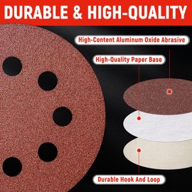 5 Inch Sanding Discs Hook and Loop, 50 PCS 320 Grit Random Disc Sanders & Orbital Sander Sandpaper for Wood, 8 Hole Dustless Round Sanding Discs