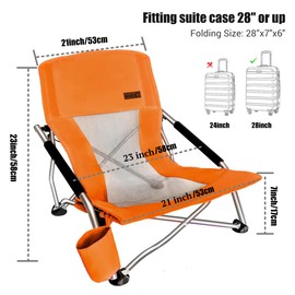 Nice C Chair for Beach for Adults 2 Pack, Low Chair, Sling, Folding, Portable, Concert, Kids, Boat, Sand Chair with Cup Holder & Carry Bag (Set of 2 Orange)