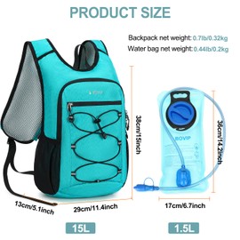 BOVIP Lightweight Hydration Back,15L Multipurpose Hiking Backpack with 1.5L Water Bladder ,Hydro Water Daypack for Cycling Hiking Rave for Men Women