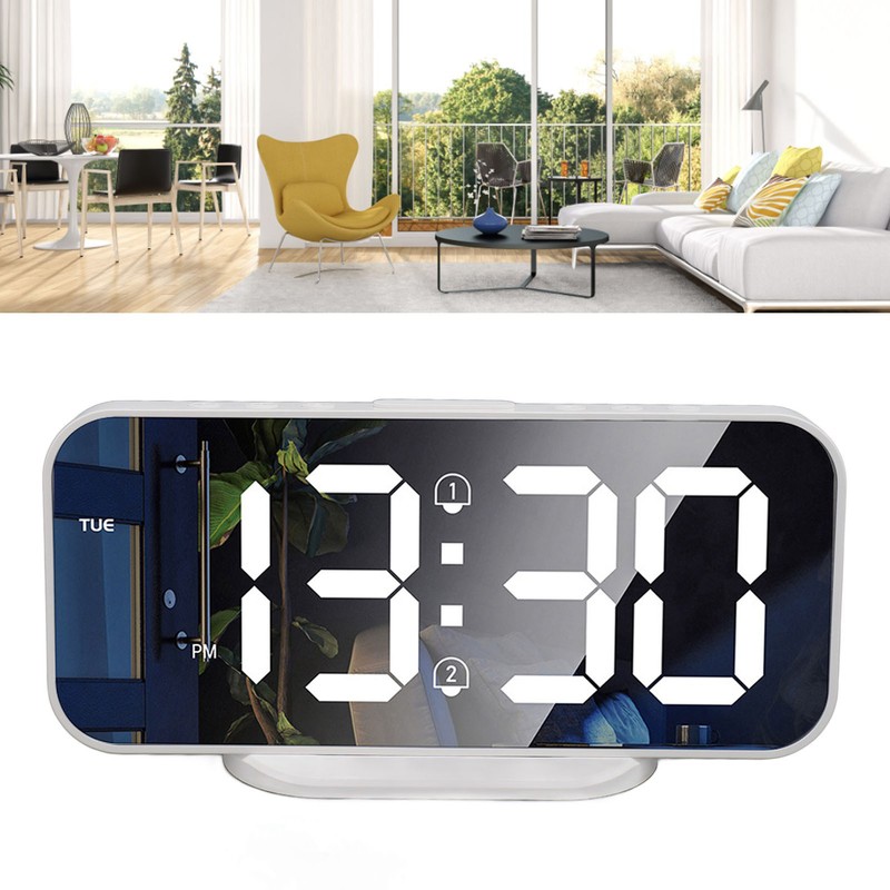 LED Mirror Electronic Clock Adjustable Brightness 6.7 Inch HD Digital