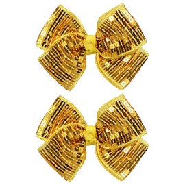 4" Glitter Gold sequins bows hair clips for girls, 2pcs sparkling Bling Paillette Sequins ribbon bow-knot Alligator Hairpins embroidered Accessories for Toddler, Teens, Kids, Women