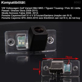 Dynavsal Parking Aid, Camera for Number Plate Lighting, Number Plate Light, Colour Reversing Camera for VW Tiguan Touareg Santana Golf 6 VI Passat Jetta Polo Skoda (Model 1 Super Pro Camera)