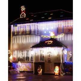 Flacchi White 10 Tube 240 LED Raindrop Meteor Shower Icicle Lights with Timer Function for Holiday Party Christmas Decorations