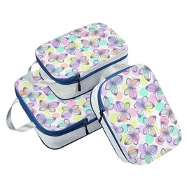 ALAZA Compression Packing Cubes for Suitcases 3 Set, Cute Spring Butterflies Colorful Polka Dot Travel Luggage Organiser Packing Cubes for Clothes Shoes Home Storage