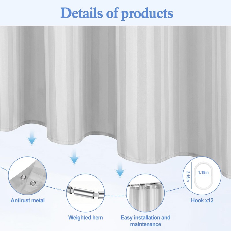 cloth polyester shower curtain liner bathroom fabric white 72x72in
