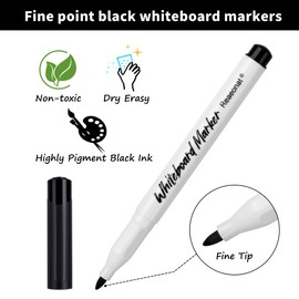 Reaeonat Black Whiteboard Markers, 15 Pack Dry Erase 0.7mm Fine Tip White Board Pens Ink Marker for Home, School & Office Uses