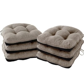 IPYNBAP Chair Cushions for Dining Chairs Set of 6, Kitchen Chair Cushions, Chair Pads with Ties and Non Slip Backing, Tufted Memory Foam Seat Cushion 6 Pack, 15.5" x 15.5" x 4", Khaki