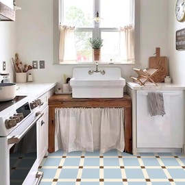 MORCART Floor Tiles, Just Stick On Floor Sheets, Place, Floor, Remake Sheet, DIY, Toilet, Bathroom, Entryway, Kitchen, Flooring Replacing Sheet, Waterproof, Non-Slip, Removable, Rental OK (7.9 x 7.9 x