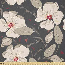 Ambesonne Floral Fabric by The Yard, Poppy Flowers Vintage with Abstract Floral Arrangement Nature Blossom, Stretch Knit Fabric for Clothing Sewing and Arts Crafts, 3 Yards, Charcoal Grey
