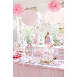 Qian's Party Pink Birthday Party Decorations 12pcs White Pink Tissue Paper Pom Pom Honeycomb Ball Paper Lantern Paper Flower Hanging Pom Wedding Pink Party Decorations Bridal Shower Decoration