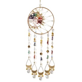 RAGKUU Colorful Dream Catcher Wall Decor Tree of Life Dream Catchers with Crystal Pendant Handmade Dreamcatcher Wall Hanging Ornament for Bedroom Living Room Home Decor