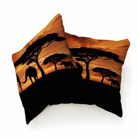 Beabes Throw Pillows Covers Black Silhouette Elephants African Wild Animal Herd in The Sunset Home Decorative,Cushion Cover for Bedroom Sofa Living Room 18X18 Inches Pack of 2