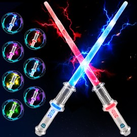 Joycabin Pack of 2 Children's Lightsaber, RGB 7 Colours LED Lightsabe, Retractable LED Lightsaber Toy with Lighting and Sound for Adults and Boys Gift Cosplay Samurai Theme Party