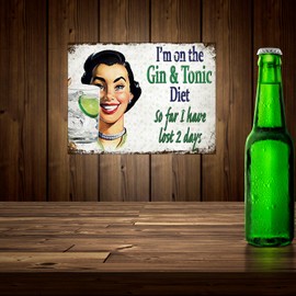 GIN & TONIC DIET VINTAGE STYLE METAL ADVERTISING WALL SIGN RETRO ART (21) (8" x 6")