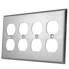 ENERLITES Duplex Receptacle Outlet Stainless Steel Wall Plate, Metal Corrosive Resistant Cover for Electrical Socket Receptacles, 4-Gang 4.50" x 8.19", 7724, 430 Stainless Steel, UL Listed, Silver