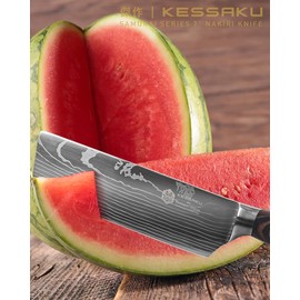 KESSAKU Nakiri Knife - 7 inch - Samurai Series - Asian Vegetable Cleaver - Razor Sharp Kitchen Knife - Forged 7Cr17MoV High Carbon Stainless Steel - Wood Handle with Blade Guard